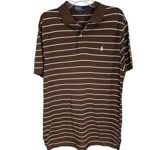 Polo by Ralph Lauren Men's Brown Striped Pima Cotton Polo Shirt‎ - L